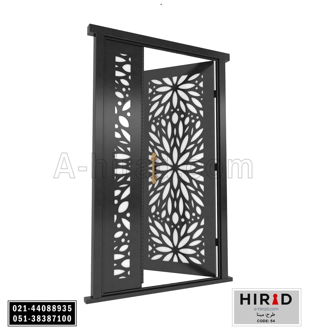 درب فلزی لیزری یک و نیم لنگه هیراد طرح مینا کد 1554 عرض 153 ارتفاع 223 